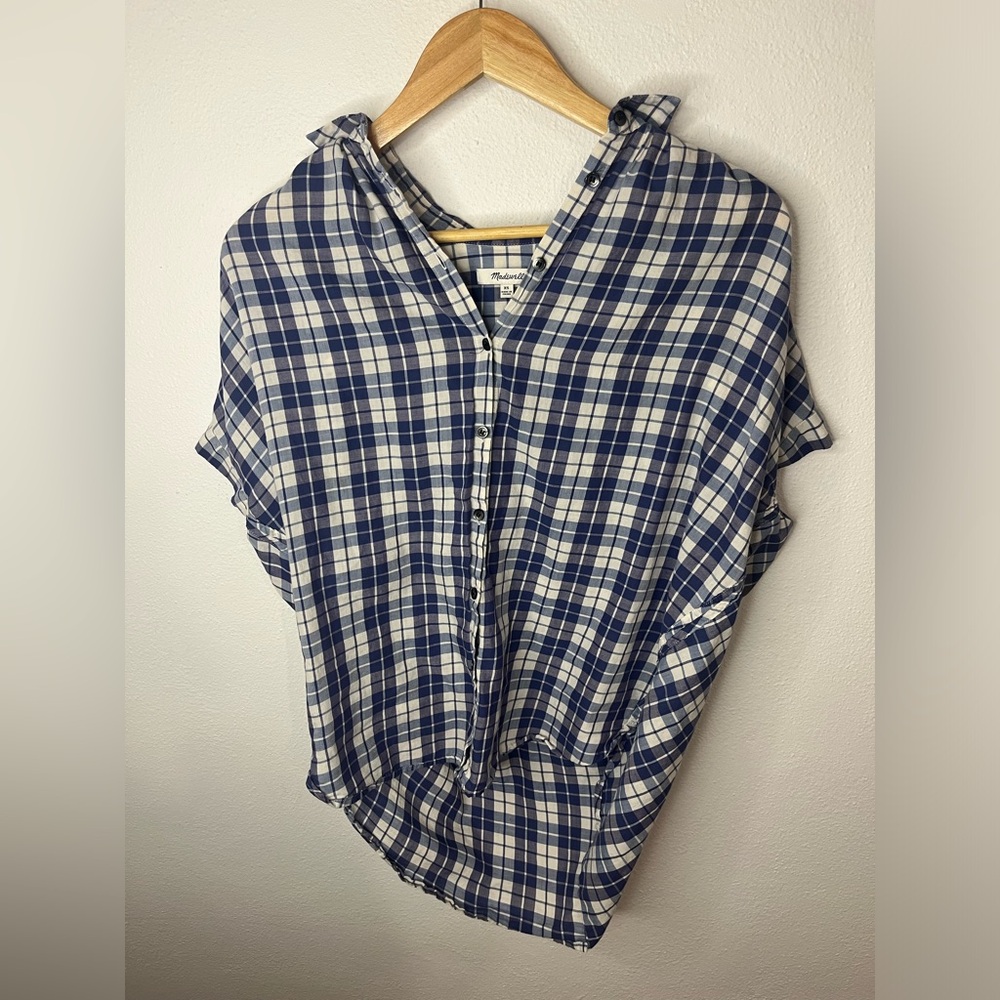 MADEWELL Short-Sleeve Plaid Button-Down Shirt in Autumn Navy Size XS